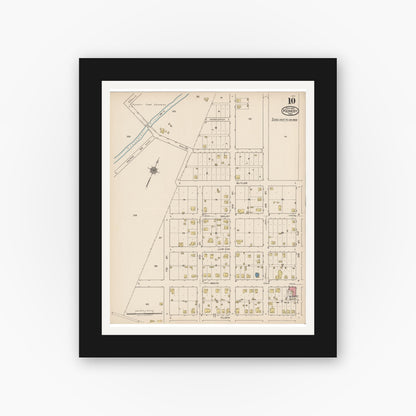 Old map wall art mockup — black gallery frame with white mat — Sanborn Fire Insurance Map from Kenedy, Karnes County, Texas (1922), Sheet #0010