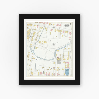 Old map wall art mockup — black gallery frame with white mat — Sanborn Fire Insurance Map from Uniontown, Fayette County, Pennsylvania (1901), Sheet #0003