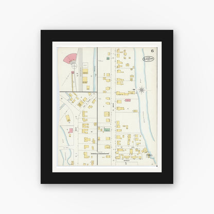 Old map wall art mockup — black gallery frame with white mat — Sanborn Fire Insurance Map from Blackstone, Worcester County, Massachusetts (1898), Sheet #0006