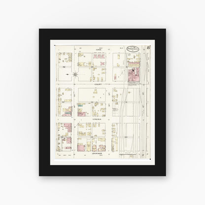 Old map wall art mockup — black gallery frame with white mat — Sanborn Fire Insurance Map from Sioux City, Woodbury County, Iowa (1886), Sheet #0008