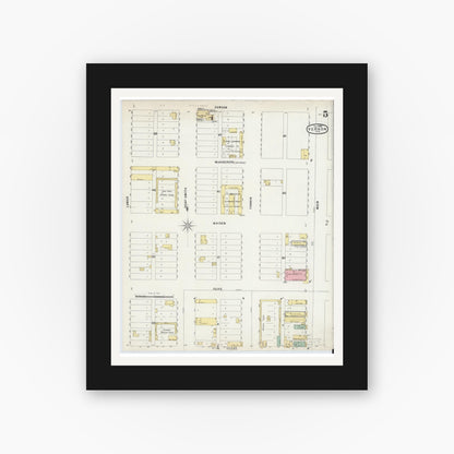 Old map wall art mockup — black gallery frame with white mat — Sanborn Fire Insurance Map from Vernon, Wilbarger County, Texas (1896), Sheet #0005