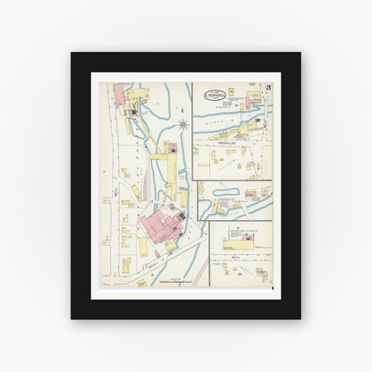 Old map wall art mockup — black gallery frame with white mat — Sanborn Fire Insurance Map from East Pepperell, Middlesex County, Massachusetts (1892), Sheet #0003