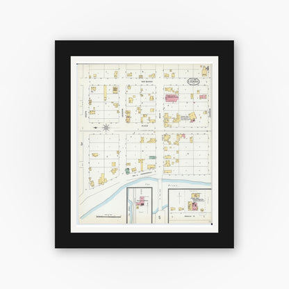 Old map wall art mockup — black gallery frame with white mat — Sanborn Fire Insurance Map from Dundee, Kane County, Illinois (1898), Sheet #0004