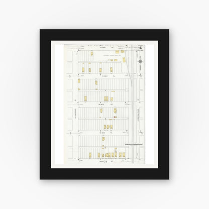 Old map wall art mockup — black gallery frame with white mat — Sanborn Fire Insurance Map from Chicago, Cook County, Illinois (1920), Sheet #0004