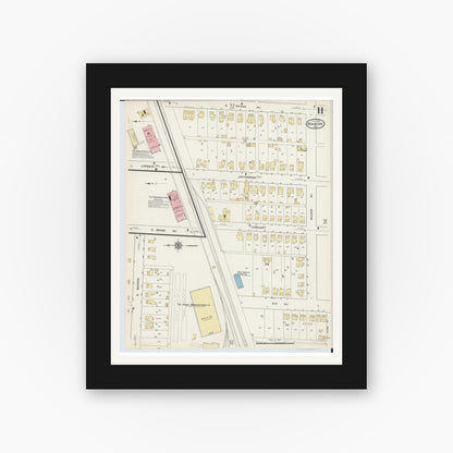 Old map wall art mockup — black gallery frame with white mat — Sanborn Fire Insurance Map from Marion, Marion County, Ohio (1914), Sheet #0011