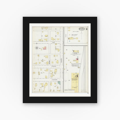 Old map wall art mockup — black gallery frame with white mat — Sanborn Fire Insurance Map from McKinney, Collin County, Texas (1892), Sheet #0002