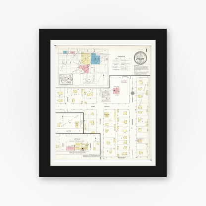 Old map wall art mockup — black gallery frame with white mat — Sanborn Fire Insurance Map from Dysart, Tama County, Iowa (1913) â€” Complete Set