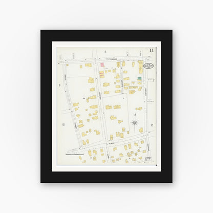 Old map wall art mockup — black gallery frame with white mat — Sanborn Fire Insurance Map from Marlborough, Middlesex County, Massachusetts (1906), Sheet #0011