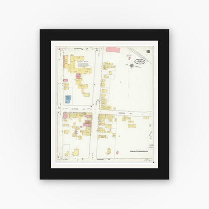 Old map wall art mockup — black gallery frame with white mat — Sanborn Fire Insurance Map from Lakewood, Ocean County, New Jersey (1916), Sheet #0010