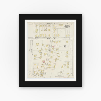 Old map wall art mockup — black gallery frame with white mat — Sanborn Fire Insurance Map from Peekskill, Westchester County, New York (1895), Sheet #0007