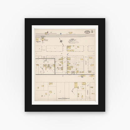 Old map wall art mockup — black gallery frame with white mat — Sanborn Fire Insurance Map from Fosston, Polk County, Minnesota (1922), Sheet #0005