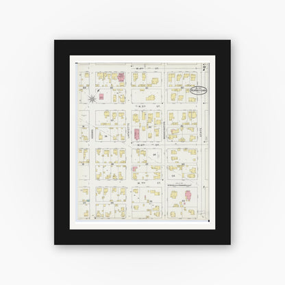 Old map wall art mockup — black gallery frame with white mat — Sanborn Fire Insurance Map from Beardstown, Cass County, Illinois (1894), Sheet #0007