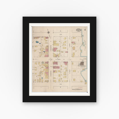 Old map wall art mockup — black gallery frame with white mat — Sanborn Fire Insurance Map from Trenton, Wayne County, Michigan (1922), Sheet #0004
