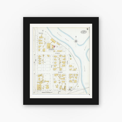 Old map wall art mockup — black gallery frame with white mat — Sanborn Fire Insurance Map from Beaumont, Jefferson County, Texas (1899), Sheet #0002