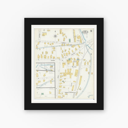 Old map wall art mockup — black gallery frame with white mat — Sanborn Fire Insurance Map from New Berlin, Chenango County, New York (1905), Sheet #0005