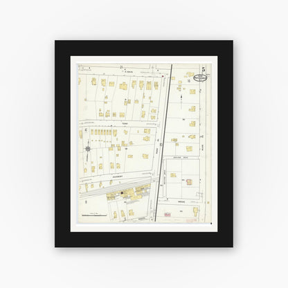 Old map wall art mockup — black gallery frame with white mat — Sanborn Fire Insurance Map from Patchogue, Suffolk County, New York (1916), Sheet #0005