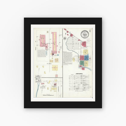 Old map wall art mockup — black gallery frame with white mat — Sanborn Fire Insurance Map from Tarboro, Edgecombe County, North Carolina (1908) - Complete Map Set