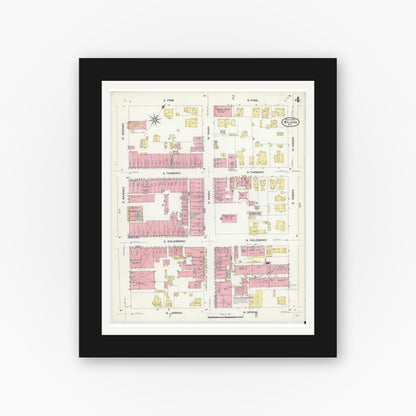 Old map wall art mockup — black gallery frame with white mat — Sanborn Fire Insurance Map from Wilson, Wilson County, North Carolina (1908), Sheet #0004