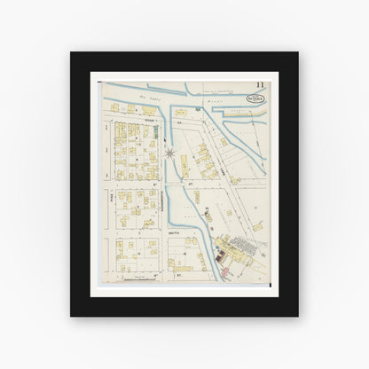 Old map wall art mockup — black gallery frame with white mat — Sanborn Fire Insurance Map from Oscoda, Iosco County, Michigan (1890), Sheet #0011