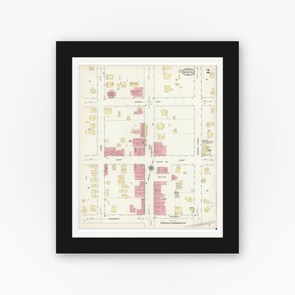 Old map wall art mockup — black gallery frame with white mat — Sanborn Fire Insurance Map from Marion, Mcdowell County, North Carolina (1913), Sheet #0002