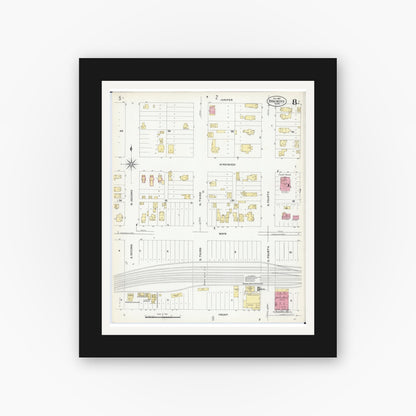 Old map wall art mockup — black gallery frame with white mat — Sanborn Fire Insurance Map from Brainerd, Crow Wing County, Minnesota (1907), Sheet #0008