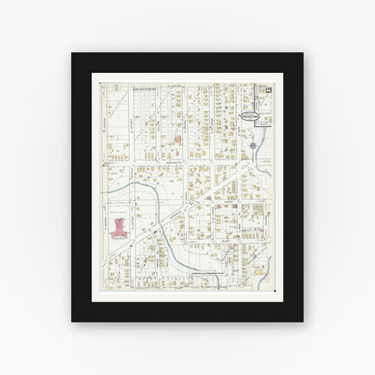 Old map wall art mockup — black gallery frame with white mat — Sanborn Fire Insurance Map from Waukegan, Lake County, Illinois (1917), Sheet #0021