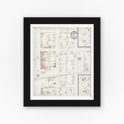 Old map wall art mockup — black gallery frame with white mat — Sanborn Fire Insurance Map from Homer, Champaign County, Illinois (1893), Sheet #0001
