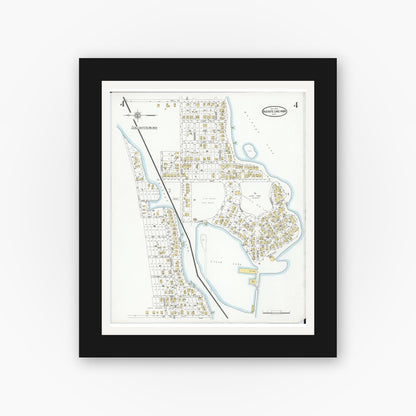 Old map wall art mockup — black gallery frame with white mat — Sanborn Fire Insurance Map from Buckeye Lake, Licking County, Ohio (1929), Sheet #0004