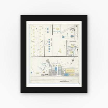 Old map wall art mockup — black gallery frame with white mat — Sanborn Fire Insurance Map from Bellevue, Eaton County, Michigan (1916), Sheet #0006