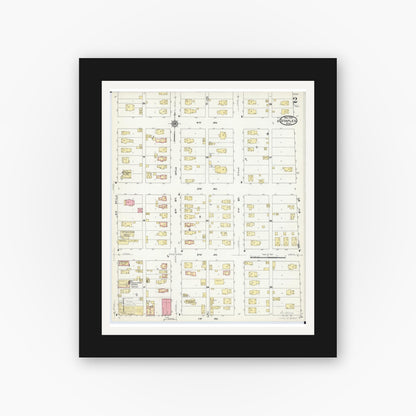Old map wall art mockup — black gallery frame with white mat — Sanborn Fire Insurance Map from Staples, Todd County, Minnesota (1909), Sheet #0002