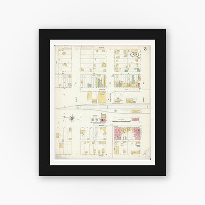 Old map wall art mockup — black gallery frame with white mat — Sanborn Fire Insurance Map from Ada, Norman County, Minnesota (1904), Sheet #0003