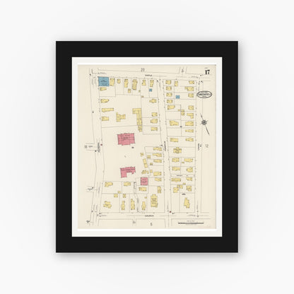 Old map wall art mockup — black gallery frame with white mat — Sanborn Fire Insurance Map from Greenfield, Franklin County, Massachusetts (1922), Sheet #0017