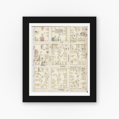 Old map wall art mockup — black gallery frame with white mat — Sanborn Fire Insurance Map from Muskegon, Muskegon County, Michigan (1883), Sheet #0008