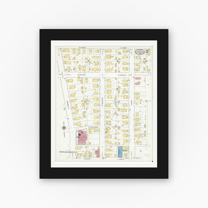 Old map wall art mockup — black gallery frame with white mat — Sanborn Fire Insurance Map from Lebanon, Boone County, Indiana (1919), Sheet #0005