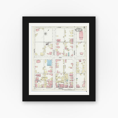 Old map wall art mockup — black gallery frame with white mat — Sanborn Fire Insurance Map from Kittanning, Armstrong County, Pennsylvania (1891), Sheet #0003