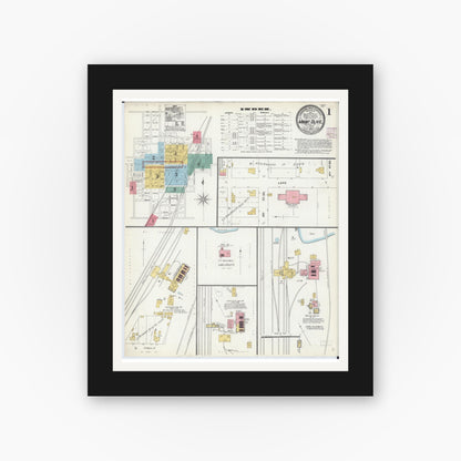 Old map wall art mockup — black gallery frame with white mat — Sanborn Fire Insurance Map from Mount Olive, Macoupin County, Illinois (1905) - Complete Map Set