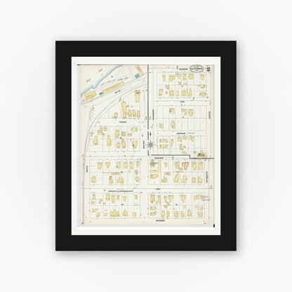 Old map wall art mockup — black gallery frame with white mat — Sanborn Fire Insurance Map from South Haven, Van Buren County, Michigan (1902), Sheet #0002