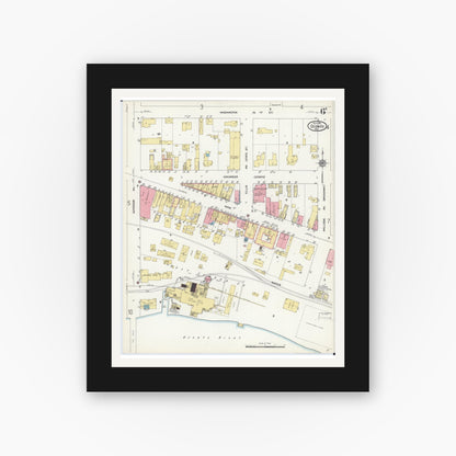 Old map wall art mockup — black gallery frame with white mat — Sanborn Fire Insurance Map from Oconto, Oconto County, Wisconsin (1911), Sheet #0006