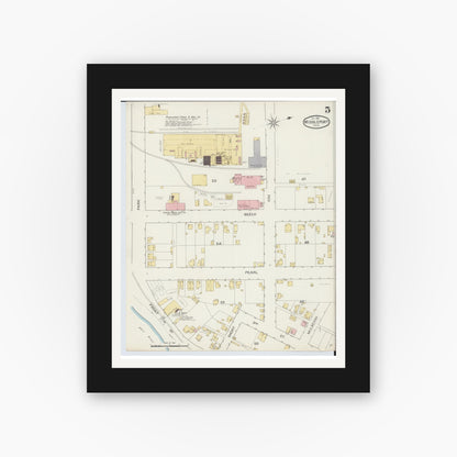 Old map wall art mockup — black gallery frame with white mat — Sanborn Fire Insurance Map from Middleport, Meigs County, Ohio (1893), Sheet #0005