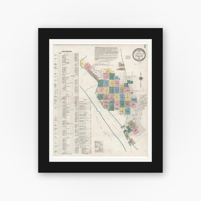 Old map wall art mockup — black gallery frame with white mat — Sanborn Fire Insurance Map from Vallejo, Solano County, California (1919) - Complete Map Set