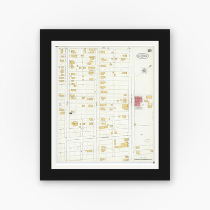 Old map wall art mockup — black gallery frame with white mat — Sanborn Fire Insurance Map from Sault Sainte Marie, Chippewa County, Michigan (1906), Sheet #0019