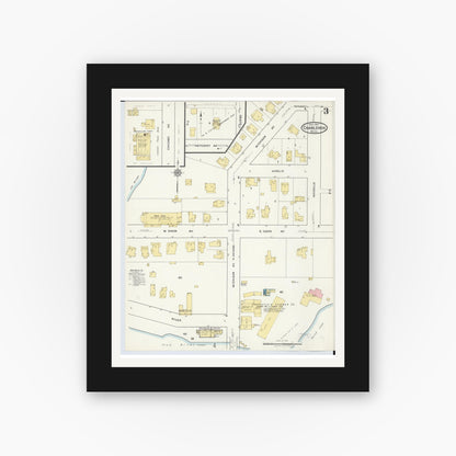 Old map wall art mockup — black gallery frame with white mat — Sanborn Fire Insurance Map from Charlevoix, Charlevoix County, Michigan (1917), Sheet #0003