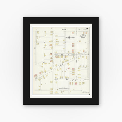 Old map wall art mockup — black gallery frame with white mat — Sanborn Fire Insurance Map from Clearfield, Clearfield County, Pennsylvania (1911), Sheet #0010