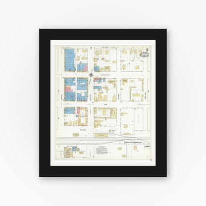 Old map wall art mockup — black gallery frame with white mat — Sanborn Fire Insurance Map from Dublin, Erath County, Texas (1912), Sheet #0002