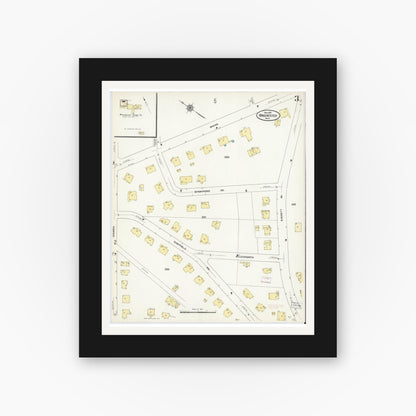 Old map wall art mockup — black gallery frame with white mat — Sanborn Fire Insurance Map from Winchester, Middlesex County, Massachusetts (1910), Sheet #0003