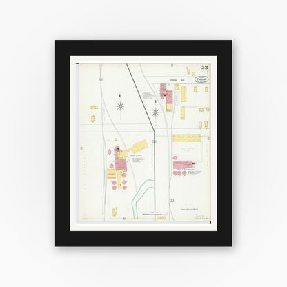 Old map wall art mockup — black gallery frame with white mat — Sanborn Fire Insurance Map from Findlay, Hancock County, Ohio (1901), Sheet #0033