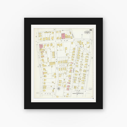 Old map wall art mockup — black gallery frame with white mat — Sanborn Fire Insurance Map from Roanoke, Independent Cities, Virginia (1903), Sheet #0010