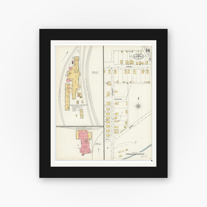 Old map wall art mockup — black gallery frame with white mat — Sanborn Fire Insurance Map from Blairsville, Indiana County, Pennsylvania (1903), Sheet #0014