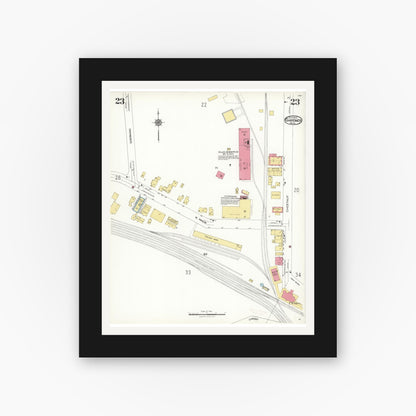 Old map wall art mockup — black gallery frame with white mat — Sanborn Fire Insurance Map from Gardner, Worcester County, Massachusetts (1923), Sheet #0023