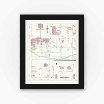 Old map wall art mockup — black gallery frame with white mat — Sanborn Fire Insurance Map from Carthage, Hancock County, Illinois (1912), Sheet #0004